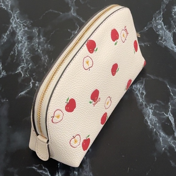 Coach White Red Cosmetic Leather Bag Clutch Case with Red Apple Print AUTHENTIC - Picture 9 of 12